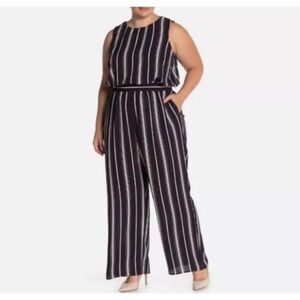 Eliza J Striped Wide Leg Jumpsuit In Navy/Pink/White Women's Sz 10